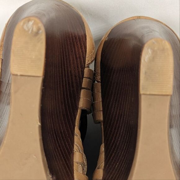 Tory Burch Tevray Huarache Tan Leather 4" Wedge Strappy Sandals Size 8M - Picture 6 of 11